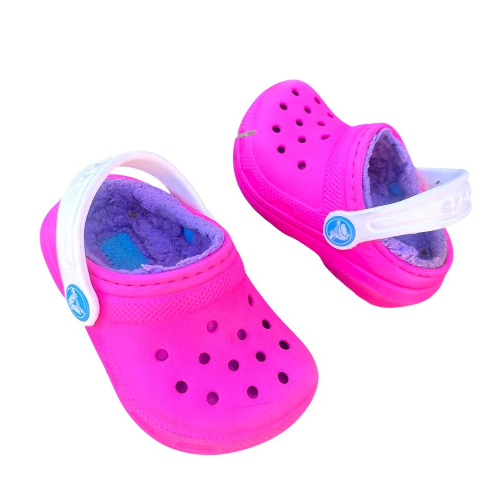 Crocs Kids Classic Lined Clogs Toddler‎ Size 5 Neon Pink Purple Sandals